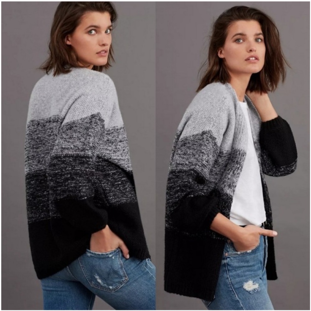 Anthropologie Gentle Fawn Gray Black Striped Knit‎ Eda Cardigan Size XS